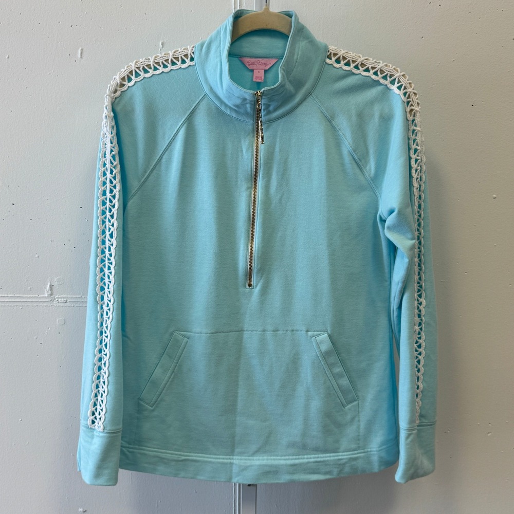 Lilly Pulitzer Skipper Popover Pullover with Crochet Lace Sleeve Detail Small